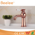 2015 Low Arc Rose Gold Basin Faucet with Ceramic Lever Handle Ql14028b